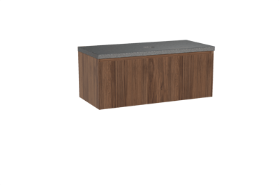 Balmani Fila hängendes Möbelstück Set: 120 x 55 cm, Nussbaum, mit Rock Einzel Waschtischplatte, Granit, Schwarzes Granit, Vertikale symmetrische gerade Rippe