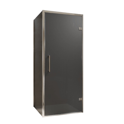 Balmani Senses Design douche d'angle avec porte pivotante à droite et paroi latérale fixe, 90 x 100 cm, Verre fumé, Profil chrome