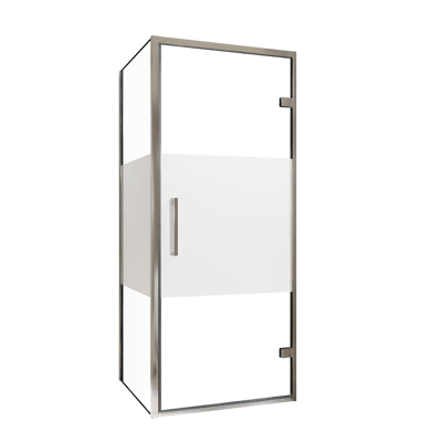 Balmani Senses Design douchehoek met rechtse draaideur en vaste zijwand, 90 x 80 cm, Helder glas met matte strook, Chroom profielen