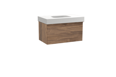 Balmani Forma meuble salle de bains suspendu 90 x 55 cm noyer américain avec Arcato plan simple en solid surface blanc mat, Nervure droite symétrique horizontale