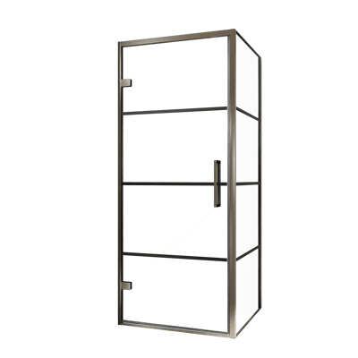 Balmani Senses Design douchehoek met linkse draaideur en vaste zijwand, 90 x 90 cm, Lined, Brushed GunMetal profielen