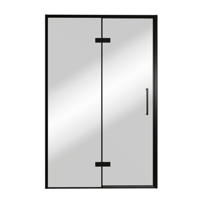 Balmani Senses Design douche draaideur links 140 cm x 210 cm Reflex spiegelglas, Zwarte profielen