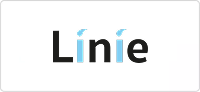 Logo Linie avec lettres noires et accents bleu clair en forme de gouttes d’eau au-dessus des lettres « i », sur fond blanc.