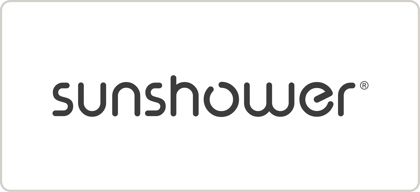 Sunshower-Logo mit moderner, abgerundeter Schrift in Dunkelgrau auf weißem Hintergrund.