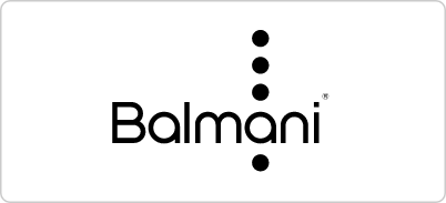 Logo Balmani en noir avec un design minimaliste et des points