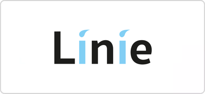 Standard-Linie-Logo mit schwarzen Buchstaben und hellblauen Wassertropfen-Akzenten auf weißem Hintergrund.