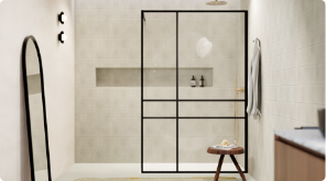 Douche à paroi minimaliste avec design épuré.