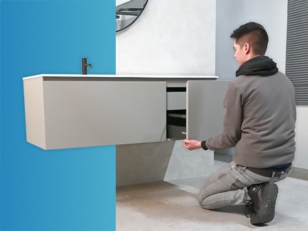 Vidéo d’installation de meubles de salle de bains avec plan vasque simple 