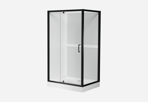 Freistehende Duschkabine im minimalistischen Stil mit schwarzem Rahmen, erhältlich bei X²O Badezimmer