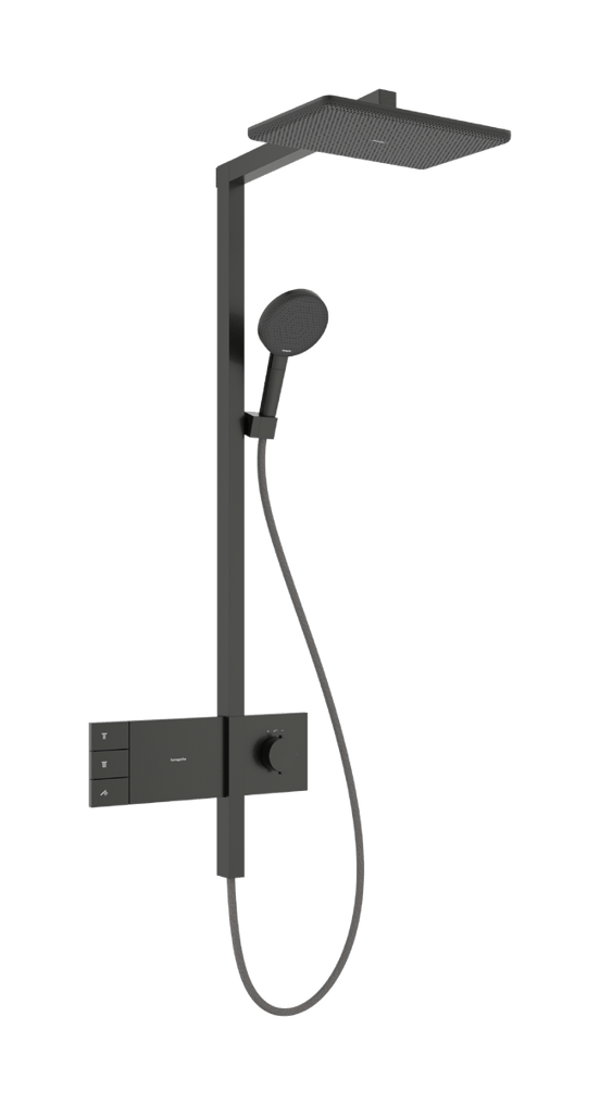Hansgrohe Raindance Alive Q Showerpipe Duschsystem 210/340 2jets mit Ecosmart Showerselect Comfort, Brushed Black Chrome