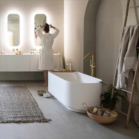 Balmani Scala ovaal vrijstaand bad 170 x 70 cm Solid Surface mat wit