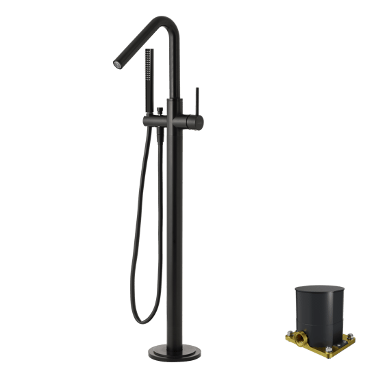 Blaufoss Round Move vrijstaande badmengkraan met douchekop mat zwart