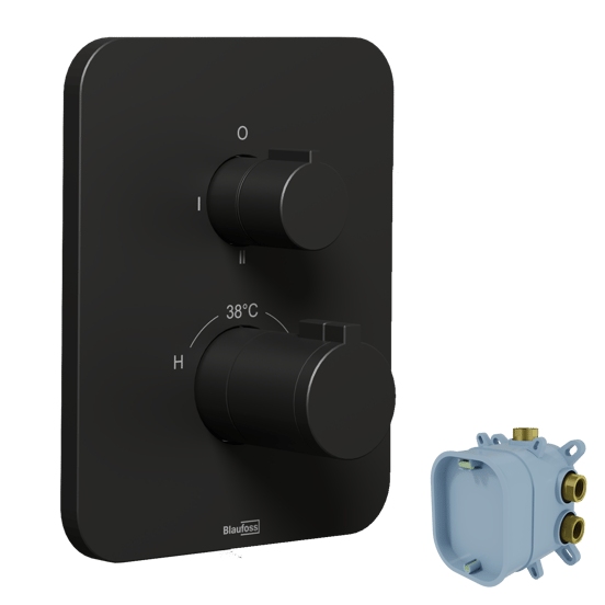 Blaufoss Smartbox Softline Duschsystem: Unterputz, Runder Duschkopf, 30 cm, Schwarz Matt