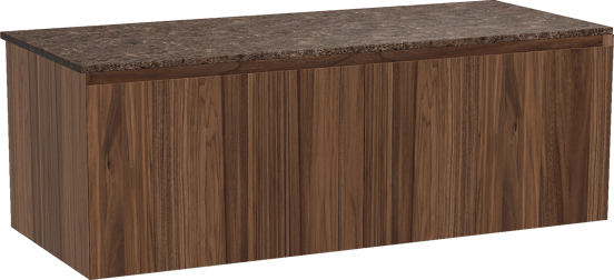 Balmani Idra zwevend badkamermeubel 135 x 55 cm notelaar met Stretto enkel of dubbel tablet in marmer dark emperador