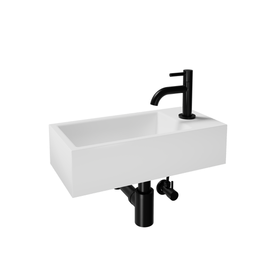 Luca Varess Cubic midi fontein set glanzend wit Porselein 40x20cm rechts inclusief zwarte kraan en toebehoren