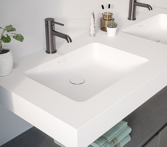 Storke Mata High double vasque Solid Surface mat 130 x 52 cm