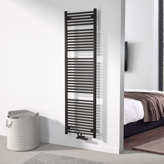 Vipera Kanza sèche-serviettes simple 50 x 180 cm chauffage central noir mat raccordement latéral et central 1068W