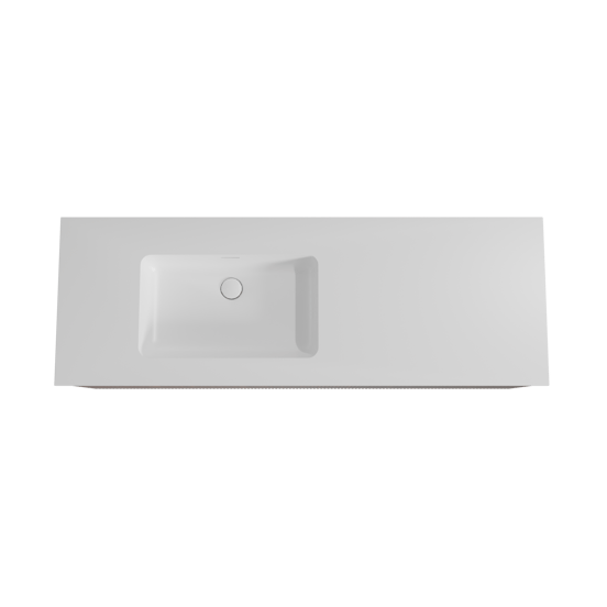 Storke Ribs hängendes Möbelstück Set: 150 x 52 cm, Nussbaum, mit Mata Waschtisch links, Solid Surface, Weiß matt, Vertikale symmetrische gerade Rippe