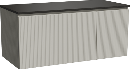 Storke Ribs zwevend badmeubel 110 x 52 cm zijdegrijs met Panton enkel wastafelblad in gepoedercoate mdf mat zwart, Verticale symmetrische rechte ribbel