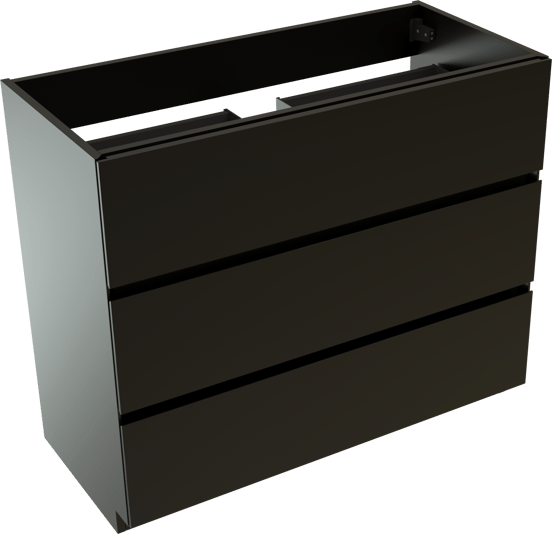 Storke Edge stehender Waschbeckenunterschrank: 100 x 46 cm, Schwarz matt, 3 Schubladen
