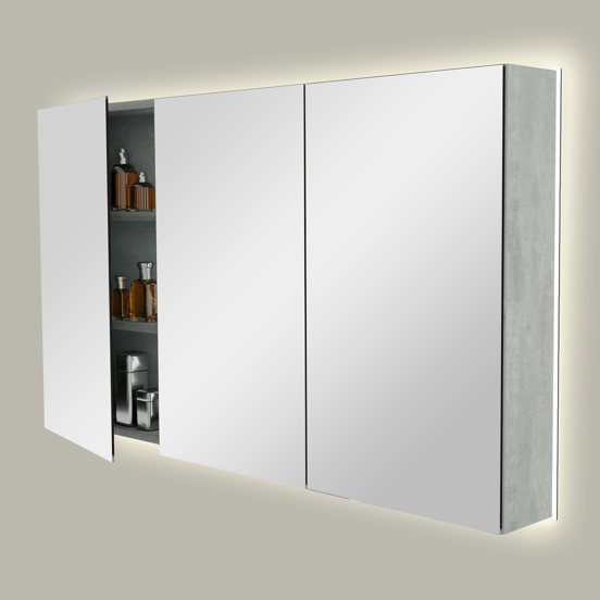 Storke Reflecta Spiegelschrank, 130 x 75 cm, Beton dunkelgrau, mit Spiegelbeleuchtung