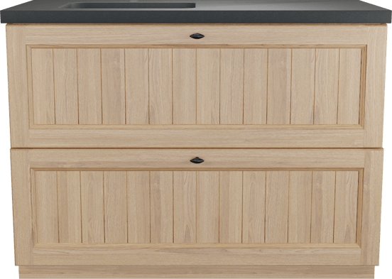 Balmani Lemon meuble salle de bains à poser 120 x 55 cm, plaqué chêne naturel avec Napoli plan vasque asymétrique à gauche en granit noir