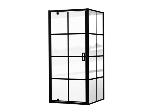 Luca Varess Vidor Eckdusche: Drehtür und fixierte, Seitenwand, 90 x 90 cm, Square Glas, mattschwarzes Profil