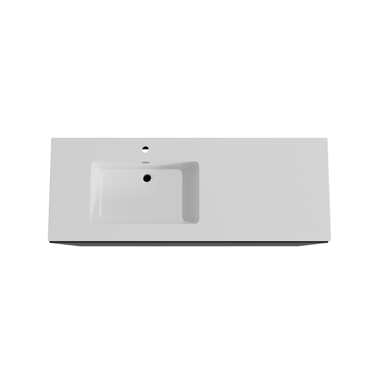 Storke Edge staand badmeubel 140 x 52 cm mat zwart met Diva asymmetrisch linkse wastafel in composietmarmer hoogglans wit