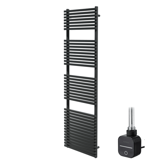 Vipera Vesuvio Einzel Handtuchheizkörper 50 x 180 cm Elektrische Heizung Schwarz matt Seiten- und Mittelanschluss 982W, inkl. Widerstand