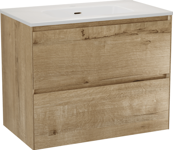 Balmani Mitra Compact meuble salle de bains suspendu 80 x 46 cm chêne brut avec Nostra plan simple en porcelaine blanc brillant