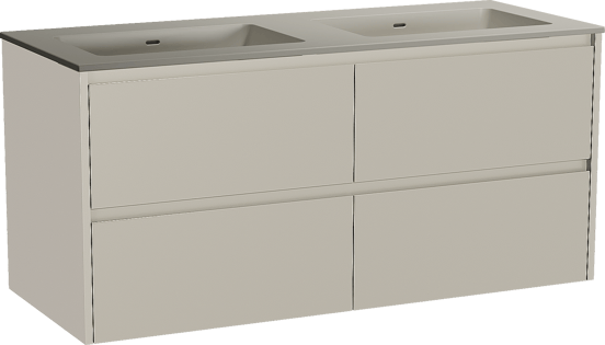 Storke Seda zwevend badmeubel 130 x 52 cm zijdegrijs met Diva dubbele wastafel in top solid zijdegrijs