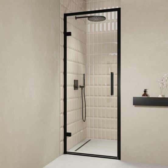 Balmani Senses Design douche draaideur links 90 cm x 210 cm Helder glas, Zwarte profielen