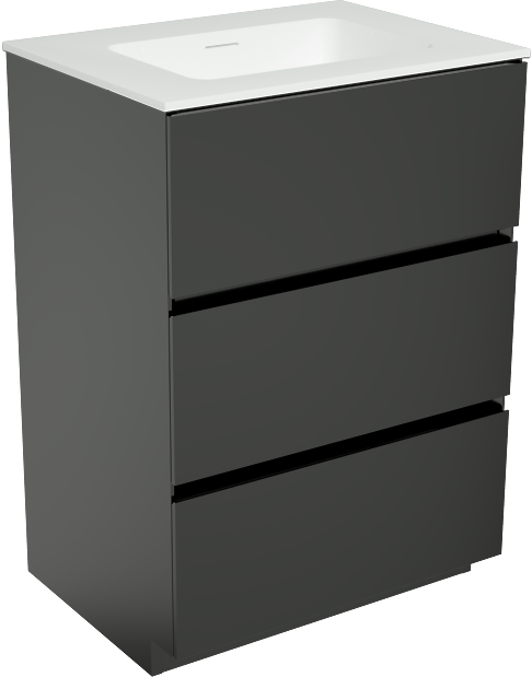 Storke Edge staand badmeubel 60 x 46 cm mat zwart met Mata enkele wastafel in solid surface mat wit