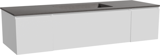 Storke Edge meuble salle de bains suspendu 155 x 52 cm blanc mat avec Scuro plan simple en quartz noir mat