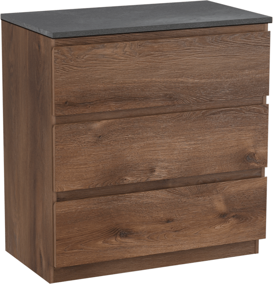 Linie Lado freistehendes Möbelstück Set: 80 x 46 cm, Braune Eiche, mit Lado Einzel Waschtischplatte, Melamin Schiefergrau