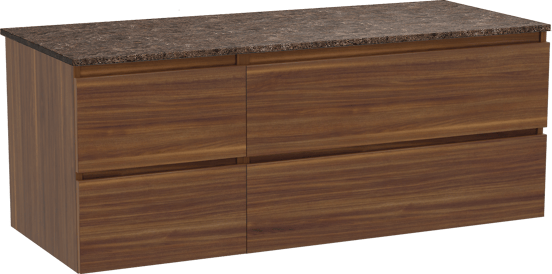 Balmani Lucida zwevend badmeubel 135 x 55 cm amerikaans notenhout met Stretto enkel of dubbel wastafelblad in marmer dark emperador