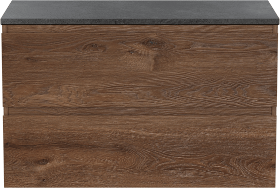 Linie Lado meuble salle de bains suspendu 90 x 46 cm chêne brun avec Lado tablette simple en mélaminé ardoise gris