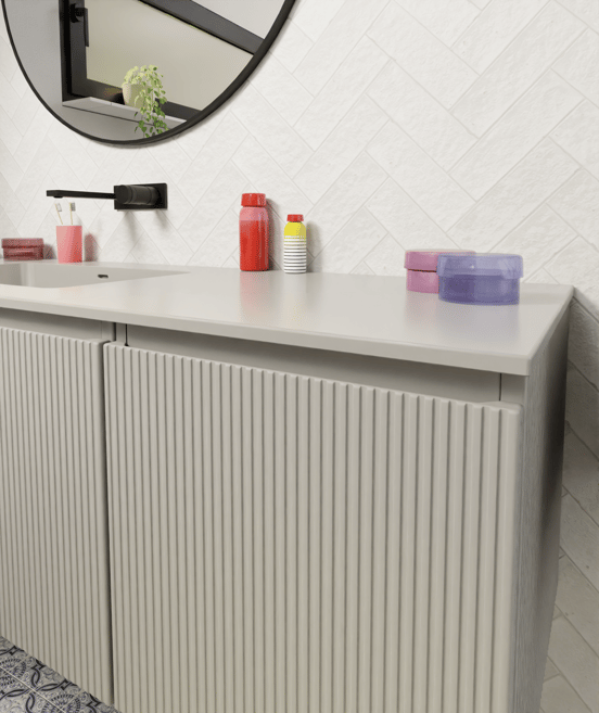 Storke Diva vasque asymétrique gauche top solid soie grise matte 130 x 52 cm