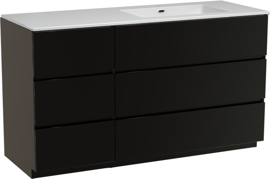 Storke Edge staand badmeubel 140 x 52 cm mat zwart met Diva asymmetrisch rechtse wastafel in composietmarmer hoogglans wit