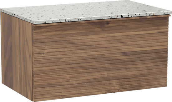 Balmani Forma meuble salle de bains suspendu 90 x 55 cm noyer américain avec Stretto tablette simple en blanc/noir mat terrazzo, Nervure droite symétrique horizontale