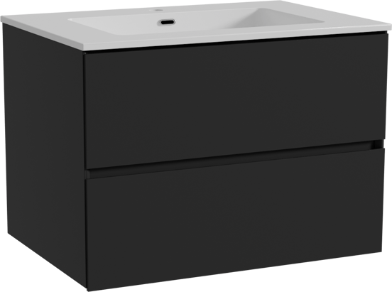 Storke Edge meuble salle de bains suspendu 75 x 52 cm noir mat avec Diva plan simple en marbre composite blanc brillant