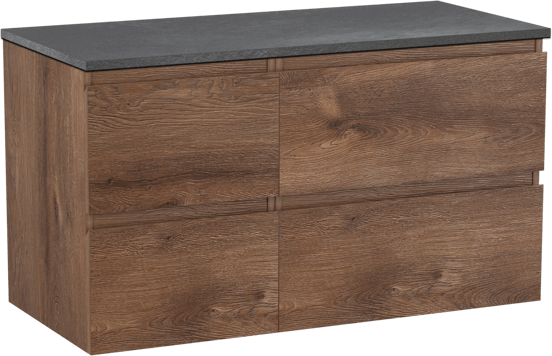 Linie Lado hängendes Möbelstück Set: 100 x 46 cm, Braune Eiche, mit Lado Einzel- oder Doppel Waschtischplatte, Melamin Schiefergrau