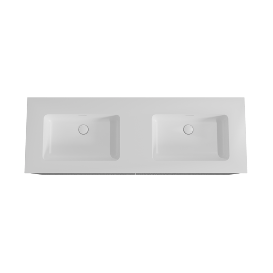 Storke Ribs zwevend badmeubel 150 x 52 cm zwart eiken met Mata dubbele wastafel in solid surface mat wit, Verticale asymmetrische rechte ribbel