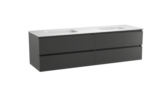 Balmani Lucida zwevend badmeubel 180 x 55 cm zwart eiken met Tablo Arcato dubbele wastafel in solid surface mat wit