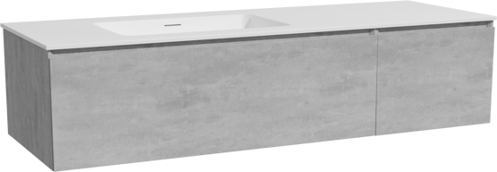 Storke Edge zwevend badmeubel 150 x 52 cm beton donkergrijs met Mata asymmetrisch linkse wastafel in solid surface mat wit