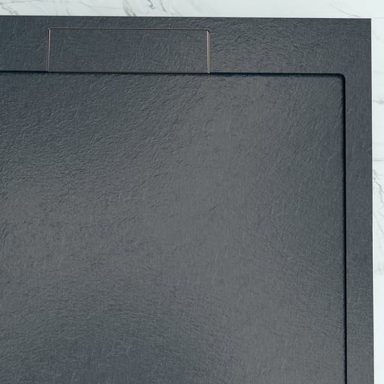Balmani Indus douchebak 90 x 90 cm composietmarmer grafietgrijs leisteenstructuur