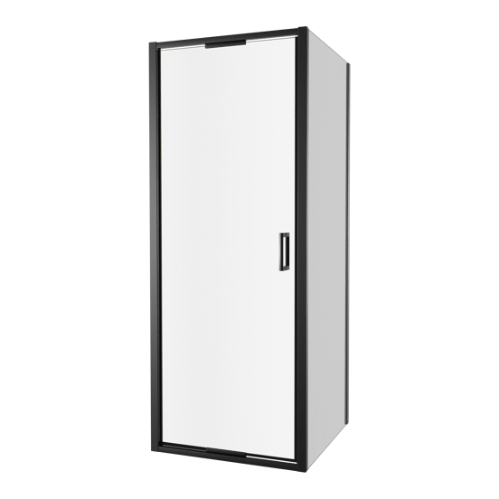Luca Varess Vidor In Eckdusche: Drehtür und fixierte, Seitenwand, 80 x 80 cm, Klarglas, mattschwarzes Profil