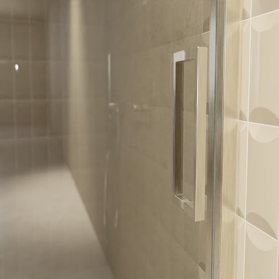 Balmani Senses Design Dusche Schiebetür, Links, 160 cm x 210 cm, Reflex-Spiegelglas, Profil Brushed CoolMetal