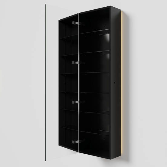 Balmani Mara hängendes Badhochschränke mit Spiegel 45 x 160 cm Schwarz Matt mit Spiegelbeleuchtung