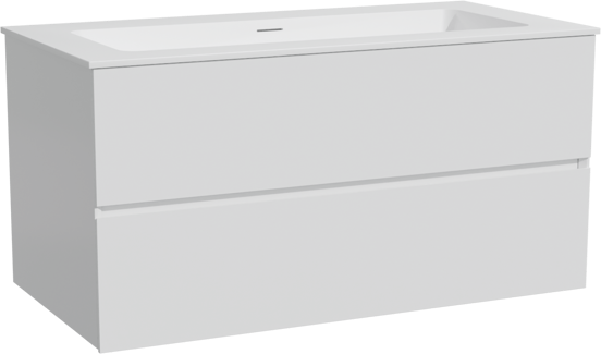 Storke Edge zwevend badmeubel 105 x 52 cm hoogglans wit met Mata enkele wastafel voor 2 kraangaten in solid surface mat wit